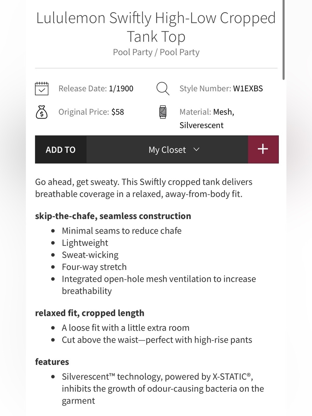 Lululemon NWT Swiftly High Low Cropped Tank Top Pool Party Blue Size 14 - Picture 5 of 11